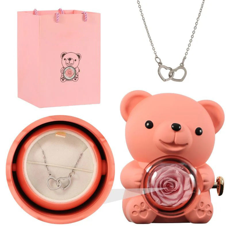 Eternal Rose Bear – Personalized Necklace & Real Preserved Rose