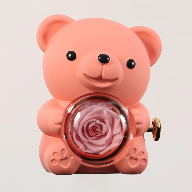 Eternal Rose Bear – Personalized Necklace & Real Preserved Rose