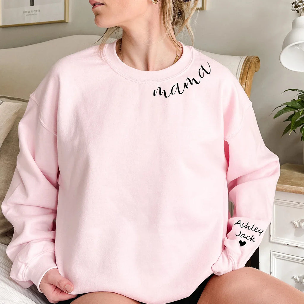 Custom Mama Sweatshirt with Kids Names Sleeve