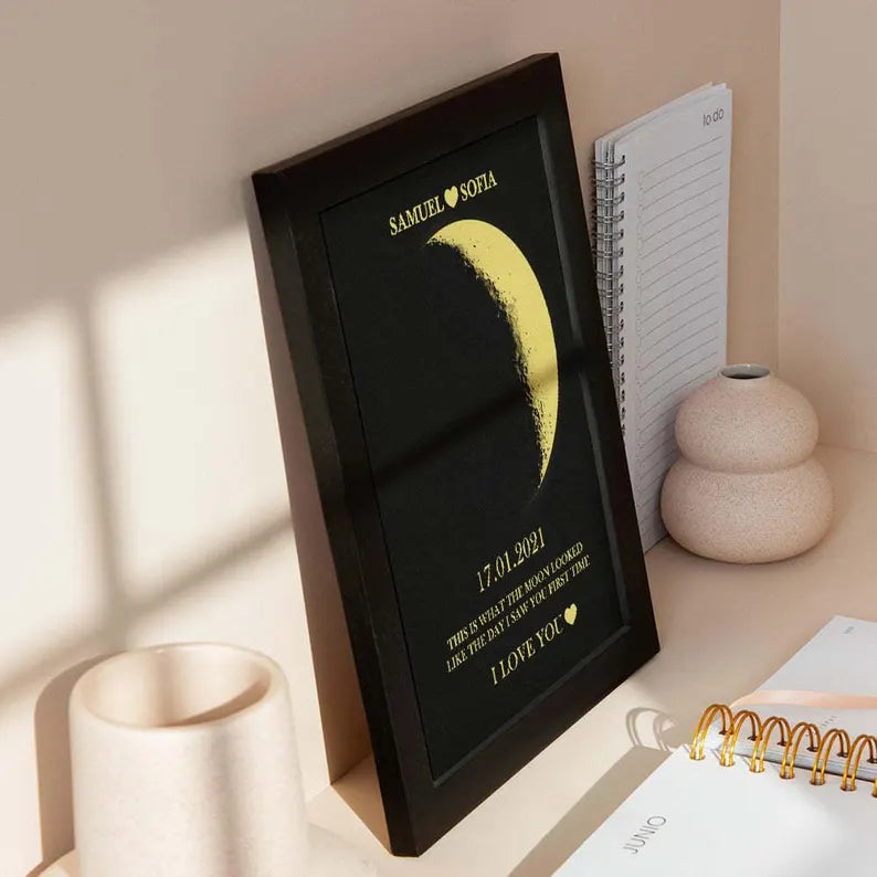 Custom Moon Phase and Names Wooden Frame with Your Text