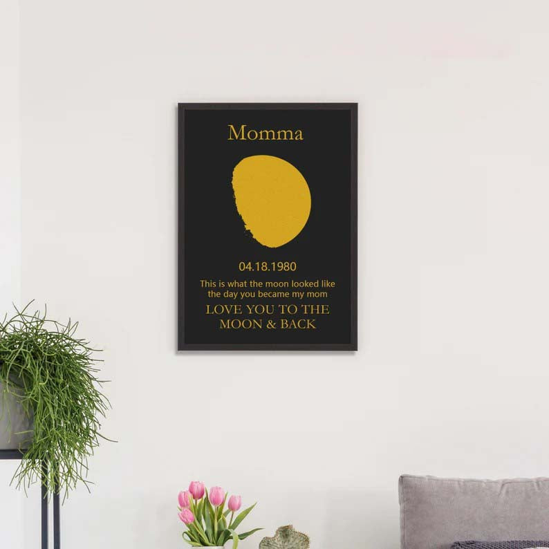 Custom Moon Phase and Names Wooden Frame with Your Text