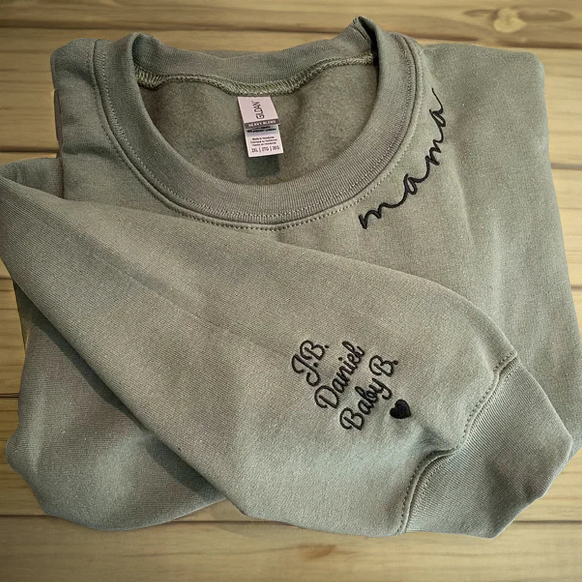 Custom Embroidered Mama Sweatshirt with Kids Name Sleeve
