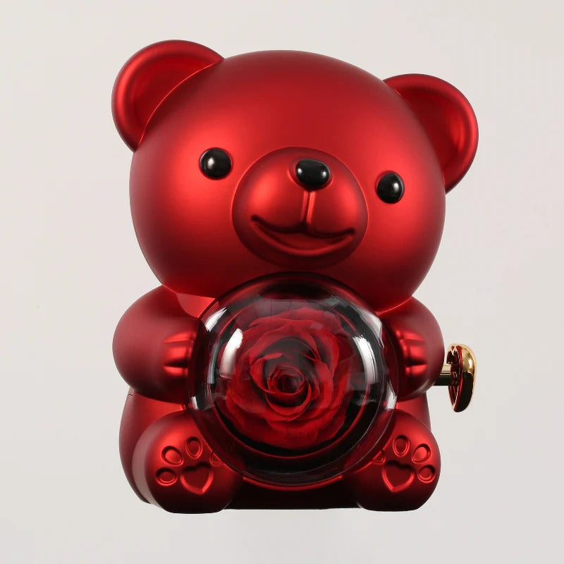 Eternal Rose Bear – Personalized Necklace & Real Preserved Rose