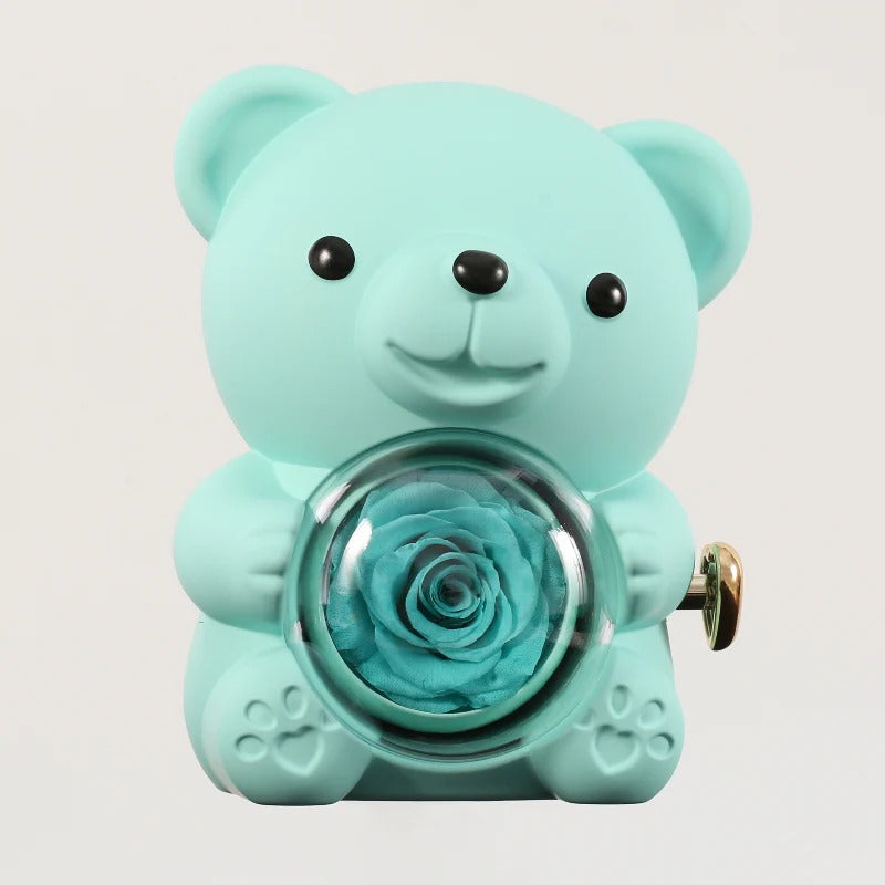 Eternal Rose Bear – Personalized Necklace & Real Preserved Rose