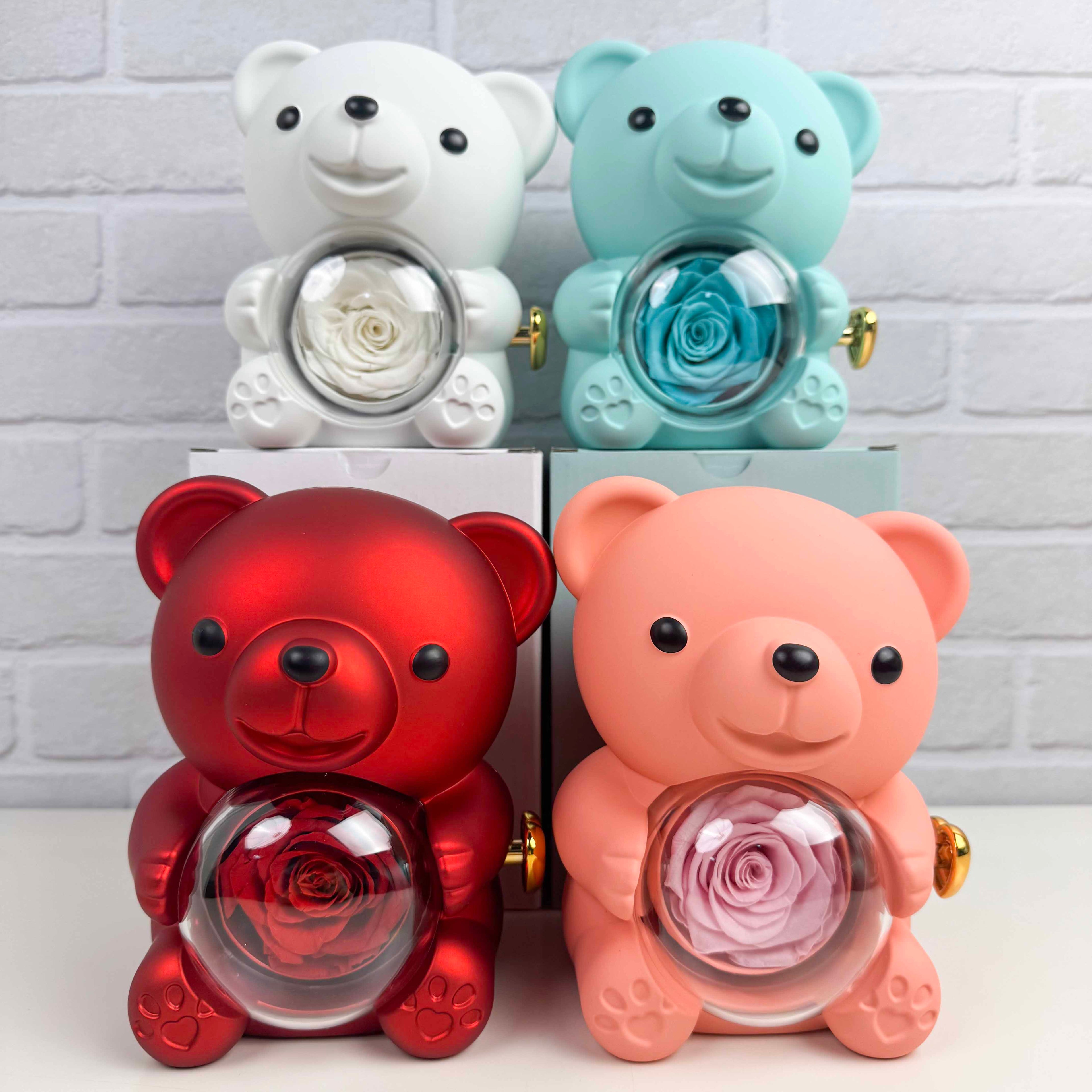 Eternal Rose Bear – Personalized Necklace & Real Preserved Rose