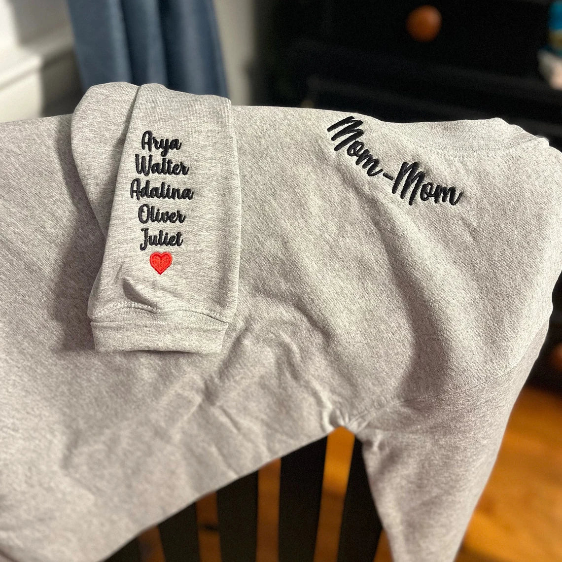 Custom Embroidered Mama Sweatshirt with Kids Name Sleeve