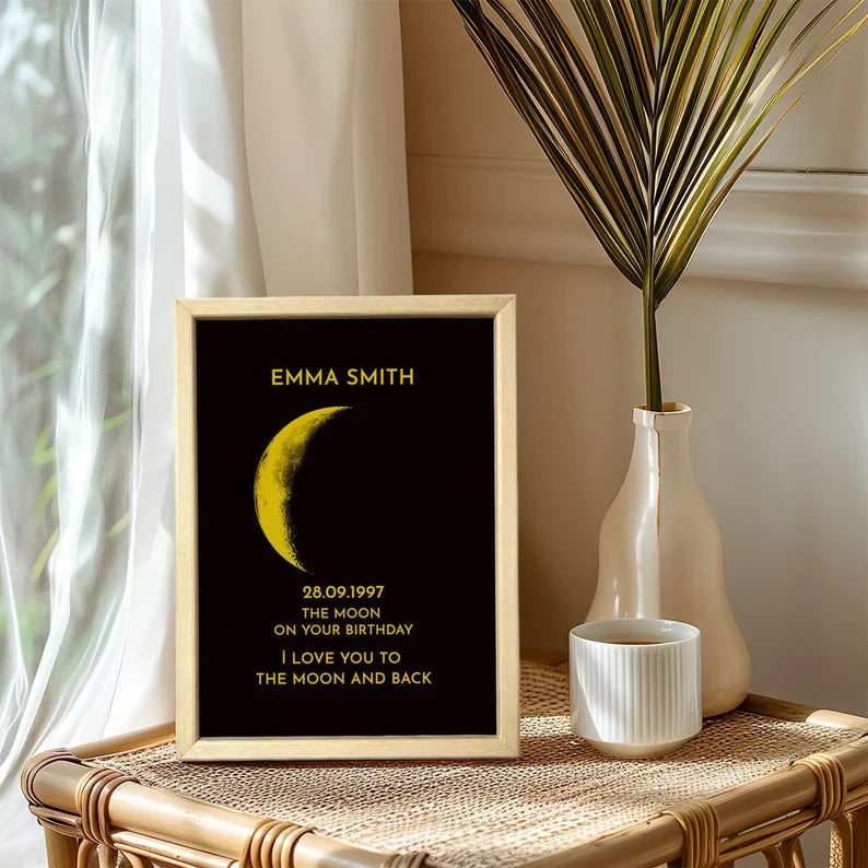 Custom Moon Phase and Names Wooden Frame with Your Text