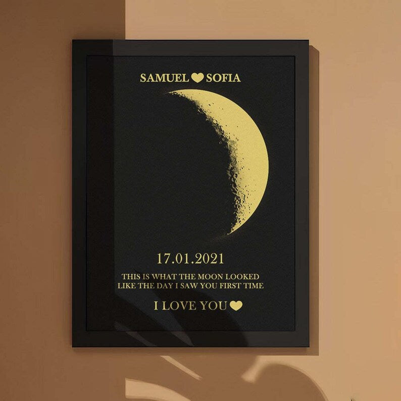 Custom Moon Phase and Names Wooden Frame with Your Text