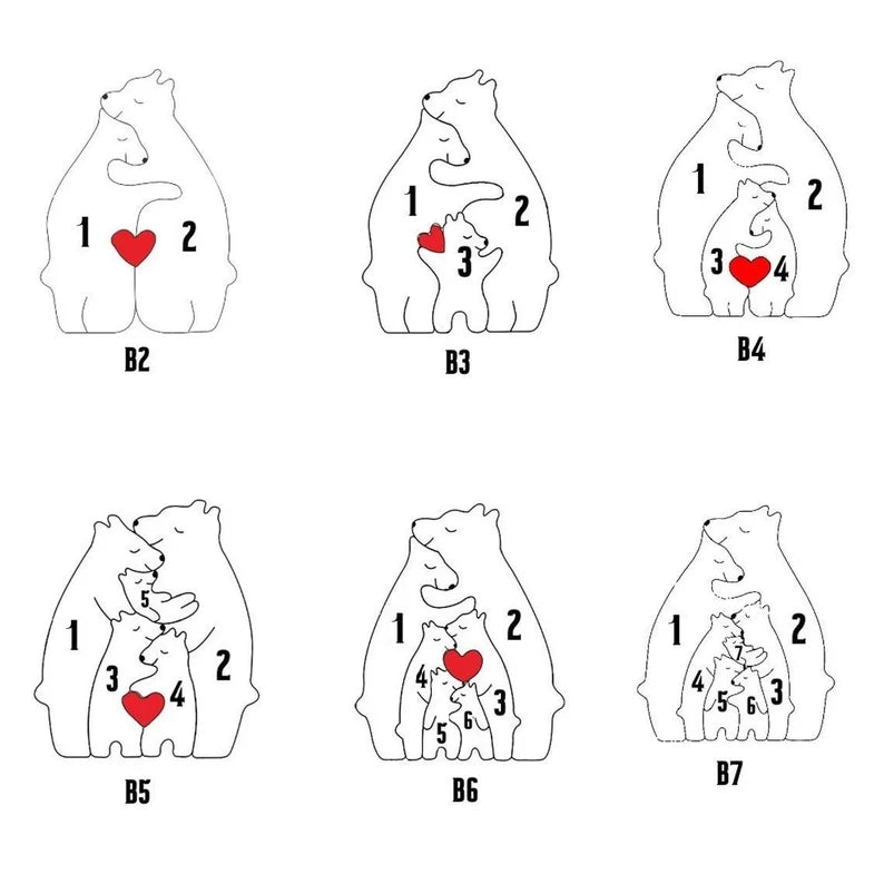 Custom Wooden Bear Family Name Puzzle