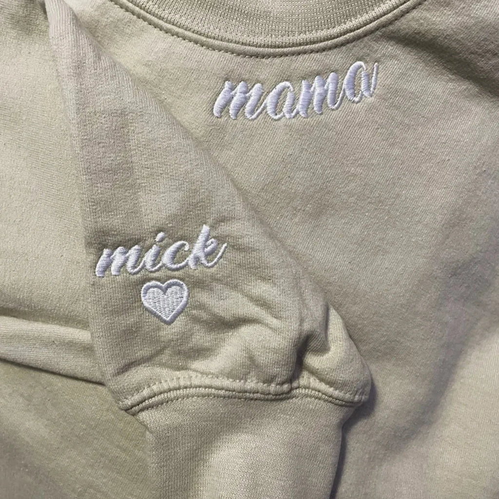 Custom Embroidered Mama Sweatshirt with Kids Name Sleeve