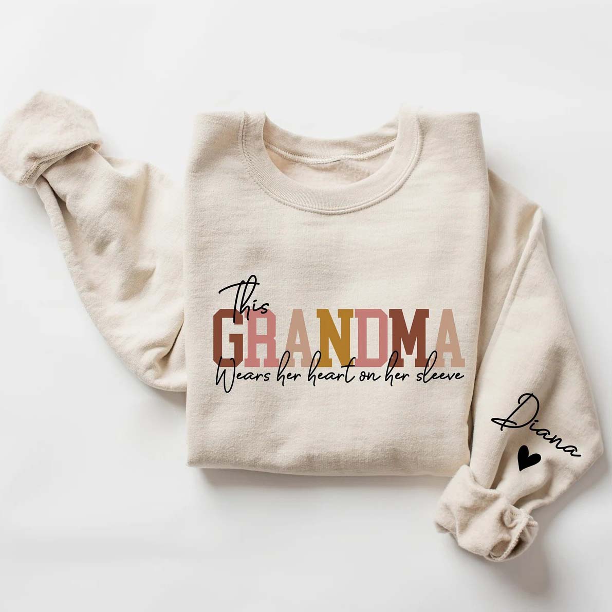 Custom This Mama Wears Her Heart on Her Sleeve Sweatshirt