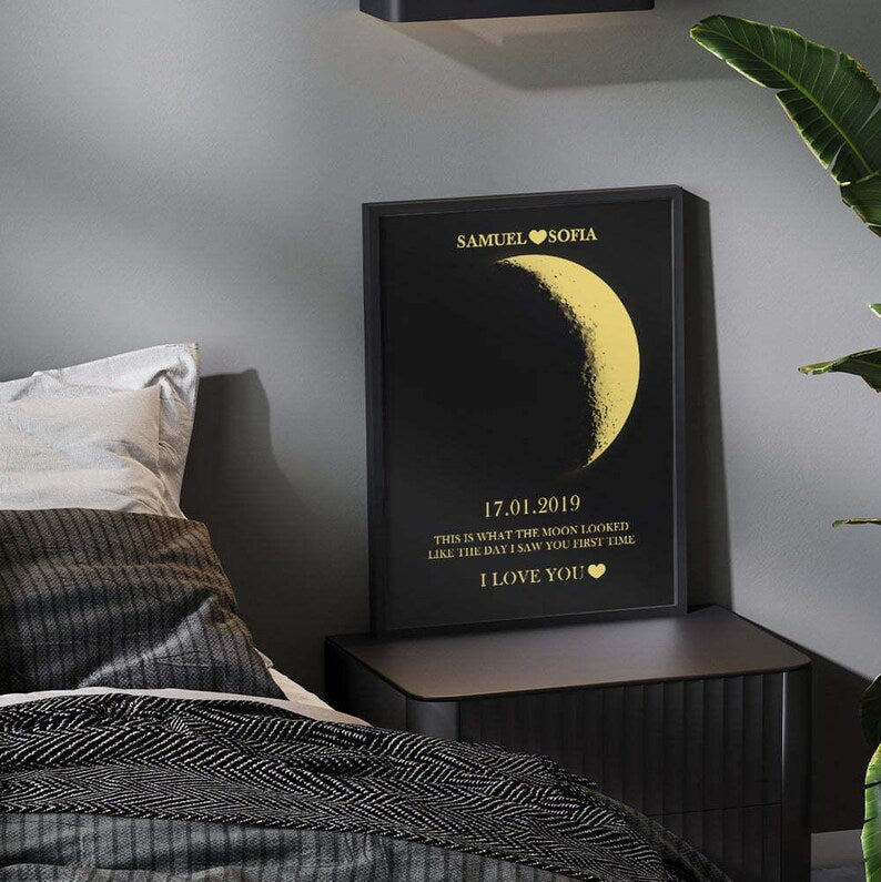 Custom Moon Phase and Names Wooden Frame with Your Text