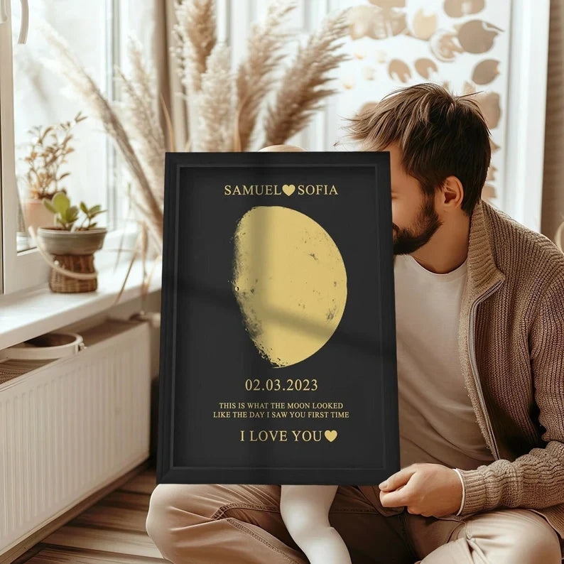 Custom Moon Phase and Names Wooden Frame with Your Text