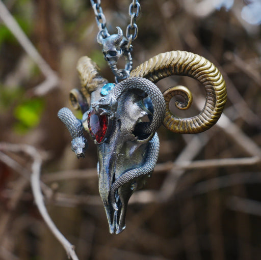 Sheep skull and snake