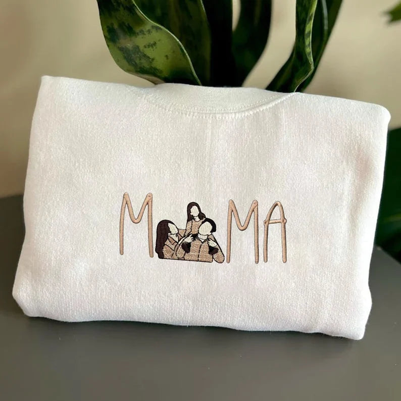 Custom Embroidered Mama Sweatshirt With Portrait From Photo