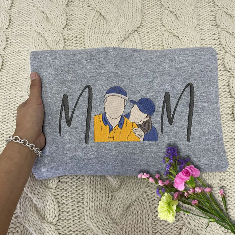 Custom Embroidered Mama Sweatshirt With Portrait From Photo