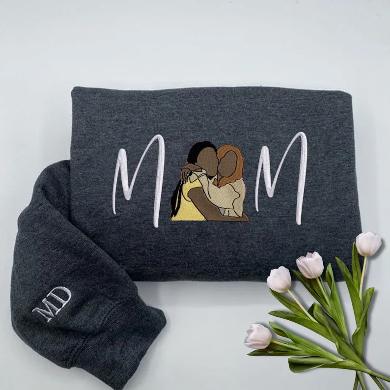Custom Embroidered Mama Sweatshirt With Portrait From Photo